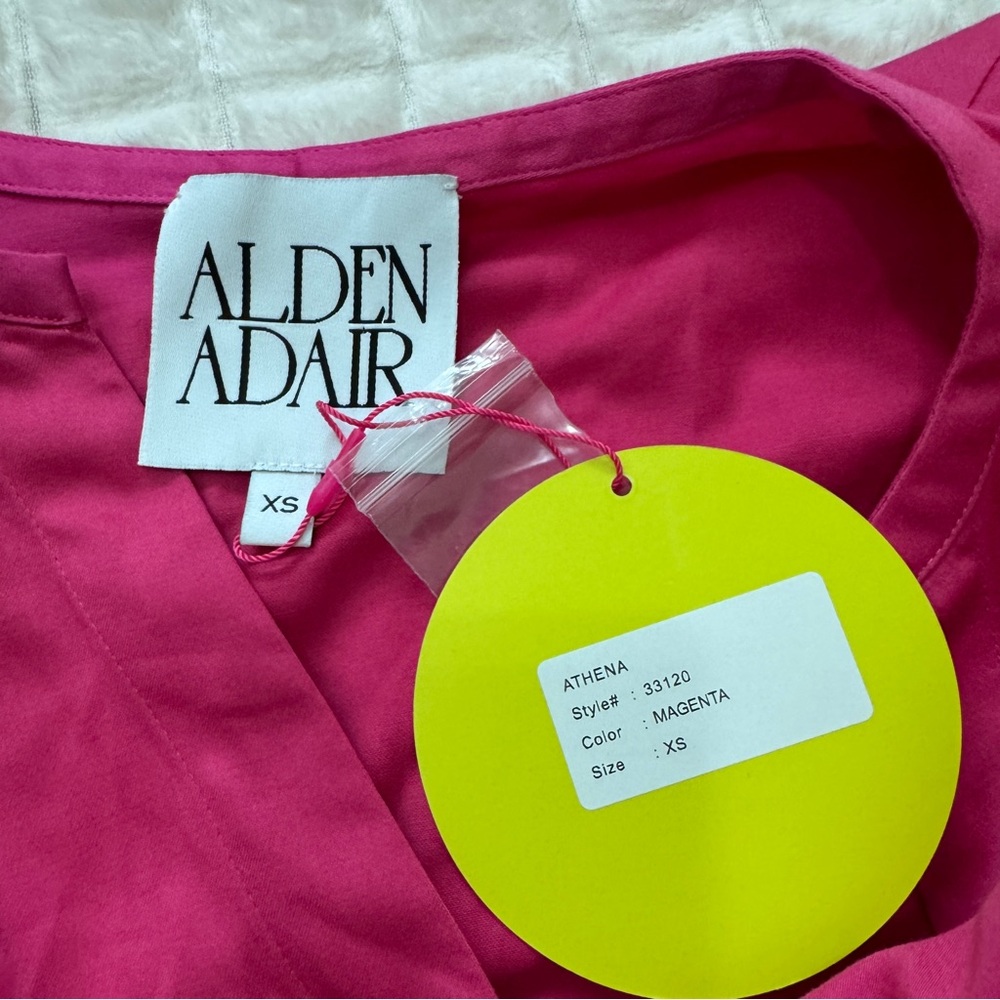 NEW Alden Adair XS Magenta Pink Athena Rhinestone Button Puff Sleeve Dress - Picture 6 of 7